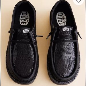 Hey Dude’s Women’s Wendy Disco Black Sequin Loafers Shoes Sz 6 NEW